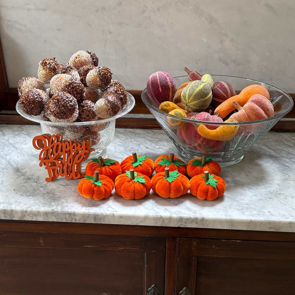BUNDLE Decorative Fall Filler Autumnal Beaded & Velvet Pumpkins, Gourds, Acorns - Picture 2 of 15